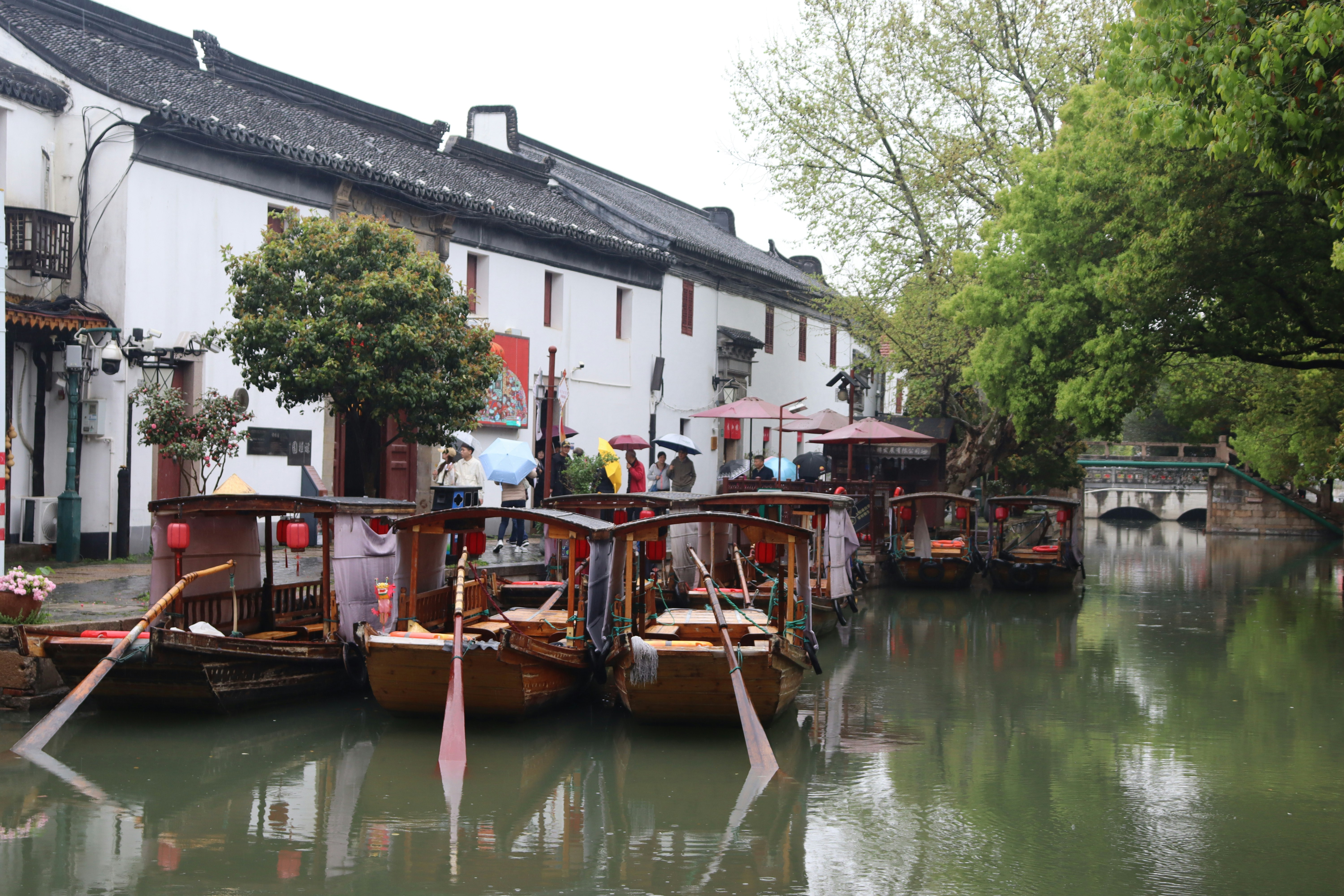 Wooden boats on a quiet Zhujiajiao canal